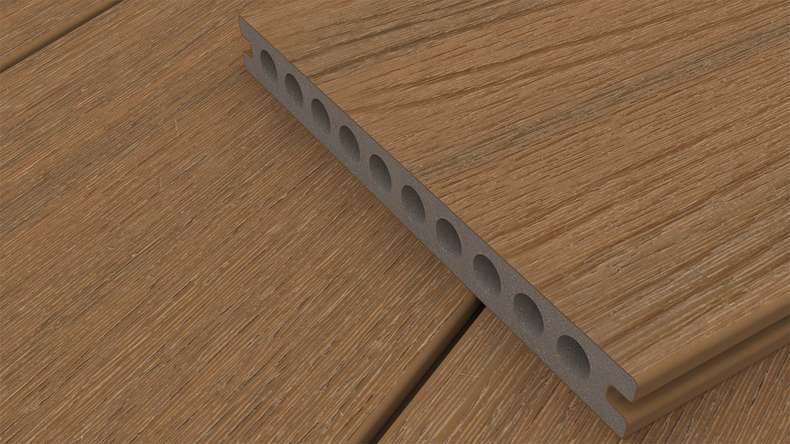 planeo MAXLine Nature - pannello per decking WPC CoEx avvolto XL camera cava - teak Burma 3m strutturato/liscio spazzolato