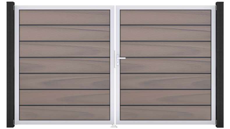 planeo Gardence Deluxe - Cancello BPC - a 2 ante, bicolore co-ex con telaio in alluminio
