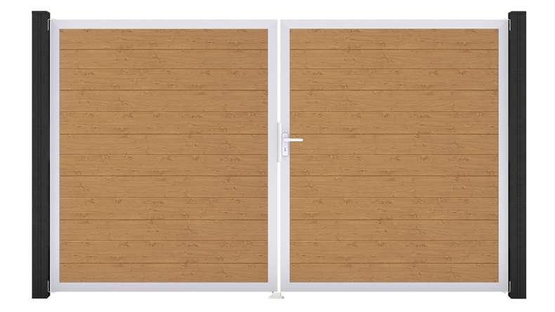 planeo Gardence Simply Small - Porta in PVC - DIN destro a 2 ante in rovere nodoso naturale con telaio in alluminio argento | EV1 300 x 180 cm
