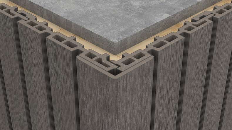 planeo LINEA - Angolo interno ed esterno in WPC CoEx, grigio scuro, 2900 x 55 x 55 mm