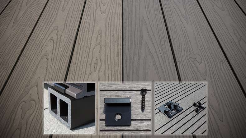 planeo CoEXWood WPC set completo di listoni massicci - grigio antracite/grigio strutturato