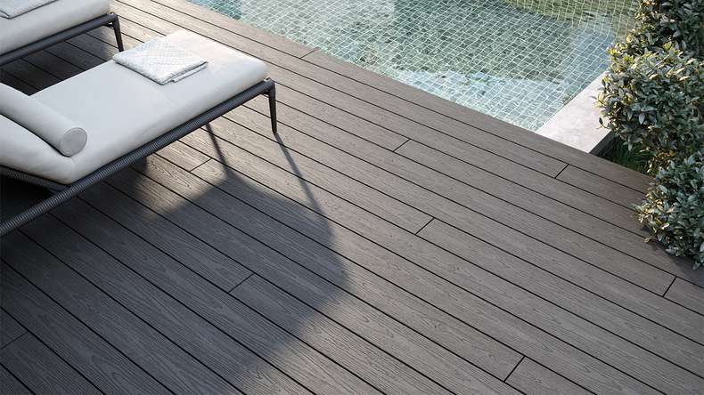planeo CoEXWood WPC set completo di listoni massicci - grigio antracite/grigio strutturato