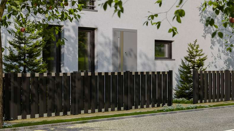 planeo Gardence Premade - BPC recinzione da giardino anteriore antracite con traversa EV1 argento 180 x 90 cm