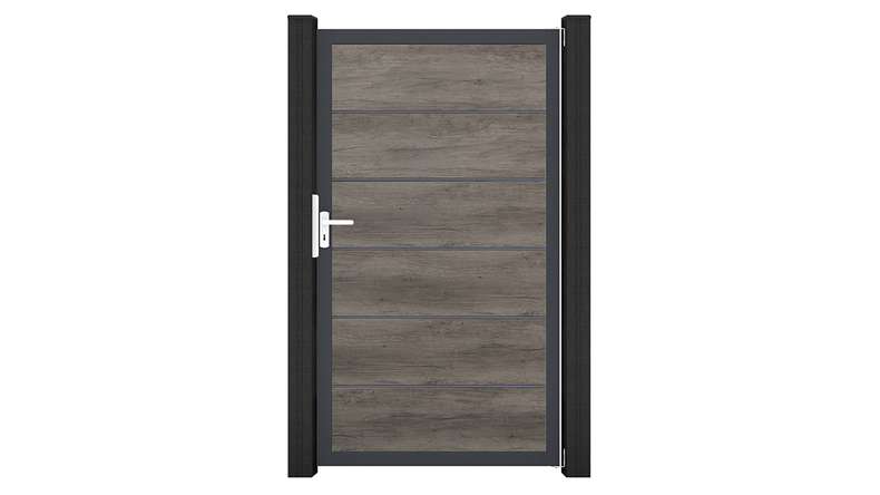 planeo Gardence Simply Premium - Cancello universale in PVC Monument Oak con telaio in alluminio 100 x 180 cm