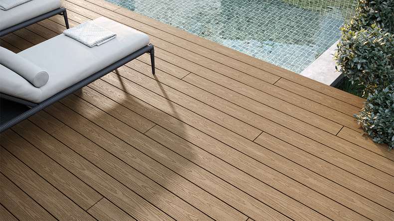 planeo CoEXWood WPC decking set completo tavola piena - sabbia/caramello textured