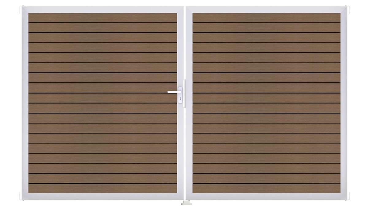 planeo Gardence Trendy - Cancello BPC a rombi - a 2 ante in teak co-ex con telaio in alluminio