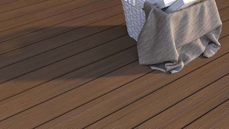 planeo WOODLine Nature - Pannello per decking rivestito in WPC CoEx a camera cava - Ipe Brown 3m strutturato/liscio spazzolato
