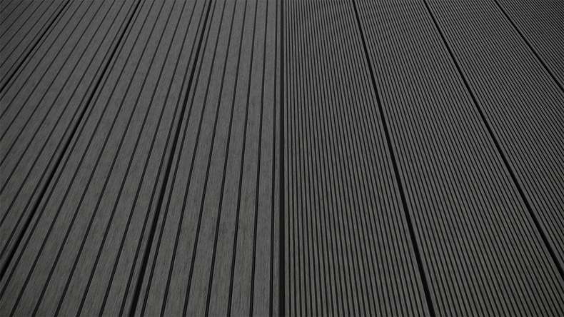 planeo LineWood WPC decking board solid - grigio scuro 3m scanalato/scanalato