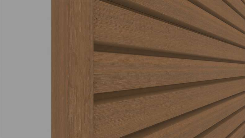 planeo LINEA Wide - Rivestimento per facciate in WPC CoEx, finitura Teak della Birmania, 2900 x 181 mm