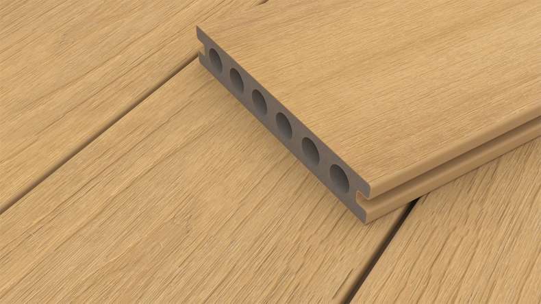 planeo WOODLine Nature - Pannello per decking rivestito in WPC CoEx camera cava - sabbia 3m strutturato/liscio spazzolato