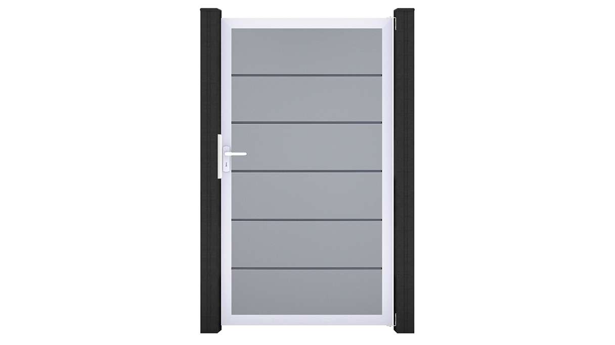 planeo Gardence Simply Premium - Cancello universale in PVC grigio argento con telaio in alluminio 100 x 180 cm