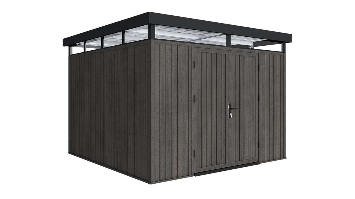 planeo WPC CoEx Casetta da giardino con tetto piano L - Grigio scuro 300 x 292 x 226,5 cm