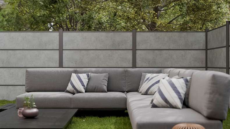planeo Gardence Resistant - recinzione a innesto in HPL grigio cemento 180 x 183 cm