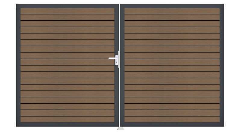 planeo Gardence Trendy - Porta a rombo BPC - DIN sinistra 2 ante in teak co-ex con telaio in alluminio antracite | DB703