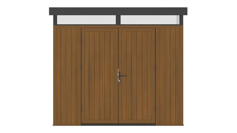 planeo WPC CoEx Casetta da giardino con tetto piano M - Teak birmano 250 x 250 x 226,5 cm