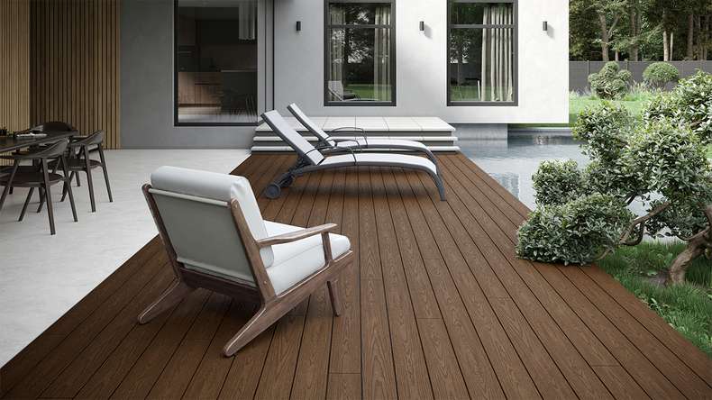 planeo CoEXWood WPC tavola con rivestimento solido - Marrone chiaro/Marrone scuro 4.2m strutturato