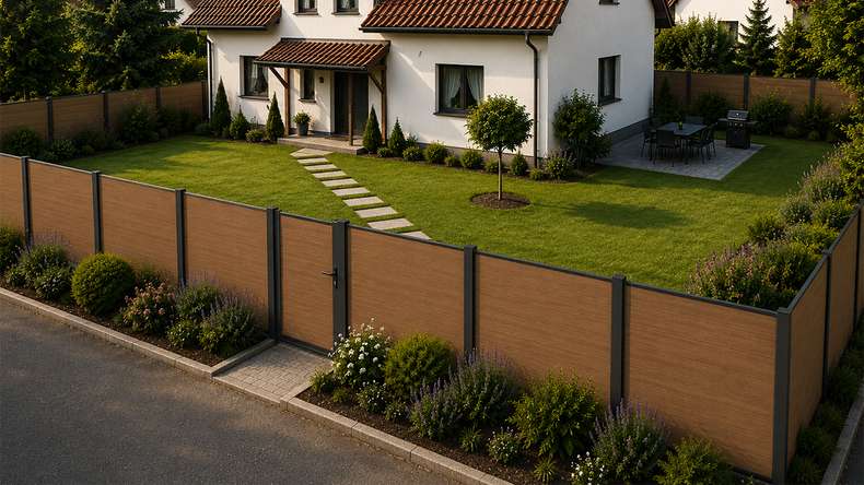 planeo INFINITY XL-Board - Recinzione a innesto WPC CoEx Burma Teak 176 x 183