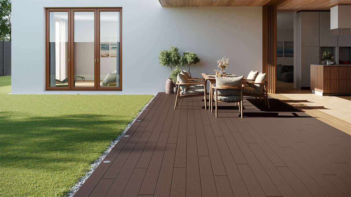 planeo LineWood WPC Pannello per decking solido - marrone scuro 3m scanalato/scanalato