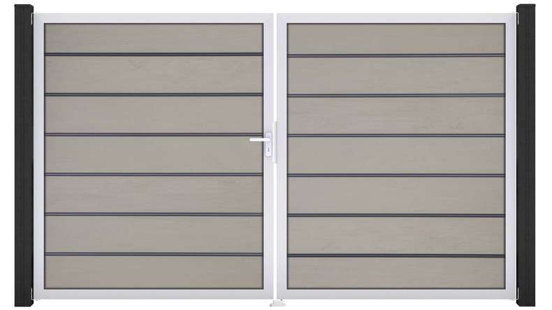 planeo Gardence Deluxe - Cancello BPC - a due ante, bicolore sabbia con telaio in alluminio