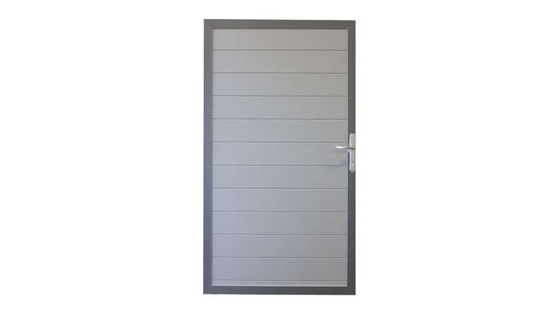 planeo Gardence Metallic - Cancello universale in alluminio grigio argento con telaio in alluminio