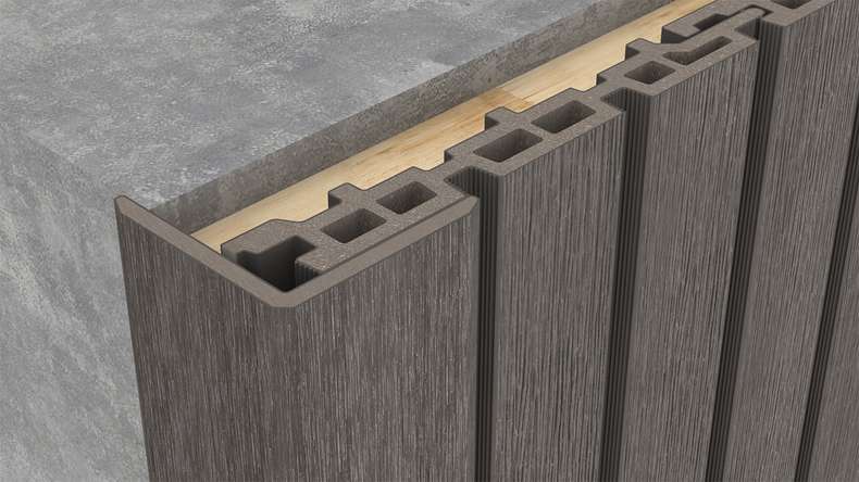 planeo LINEA - Angolo interno ed esterno in WPC CoEx, grigio scuro, 2900 x 55 x 55 mm