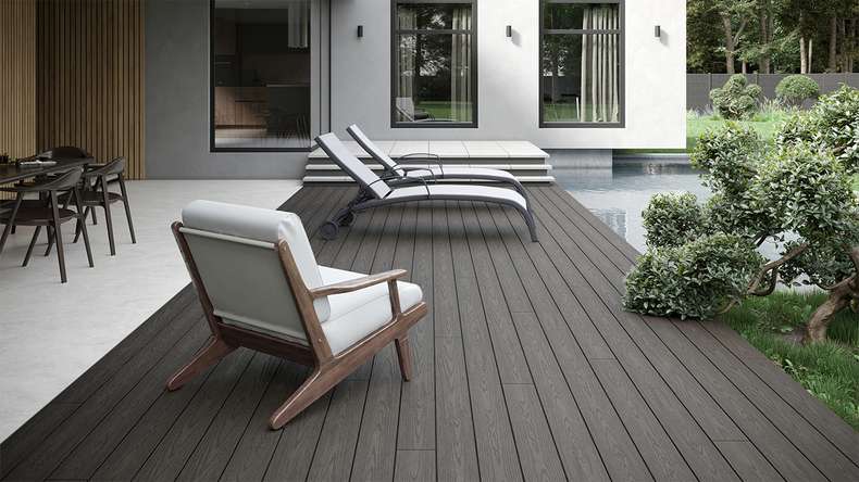 planeo CoEXWood WPC tavola con rivestimento solido - Grigio/Cemento 3m strutturato