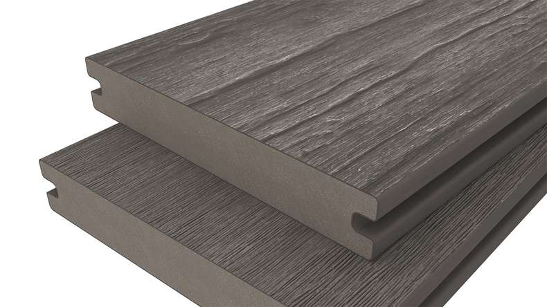 planeo ANTIKWoodline - Doghe per terrazza in WPC con rivestimento CoEx, doghe massicce - Grigio scuro 3 m - rustico/spazzolato liscio
