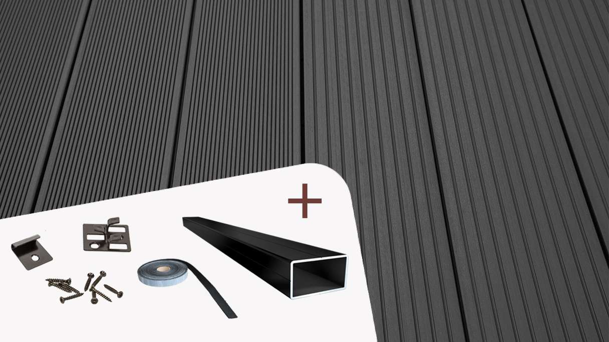 TitanWood set completo 3m struttura massiccia a listoni scanalati grigio scuro 30,4m² incl. alluminio-UK