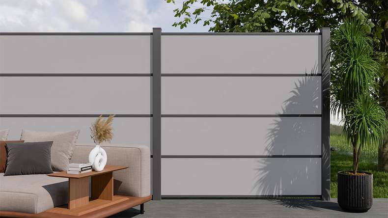 planeo Gardence Resistant - recinzione a innesto HPL uni grey 180 x 183 cm