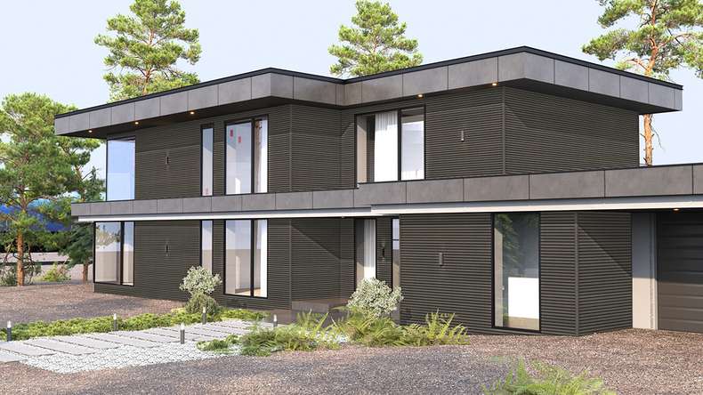 planeo LINEA Wide - Rivestimento per facciate in WPC CoEx, grigio scuro, 2900 x 181 mm