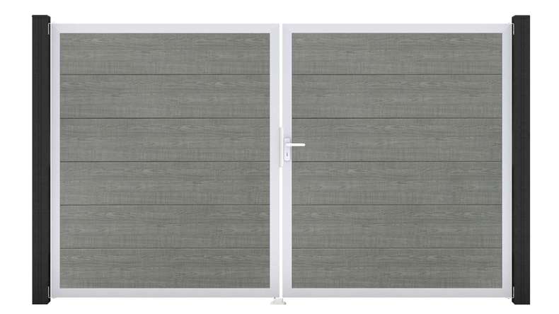 planeo Gardence Simply - Cancello in PVC a 2 ante Grey Ash Cut con telaio in alluminio