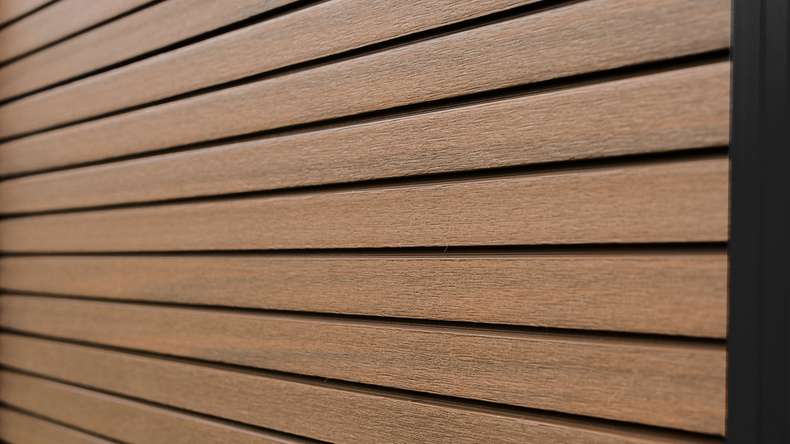 planeo LINEA - Recinzione ad innesto WPC CoEx Rhombus Burma Teak 176 x 183 cm