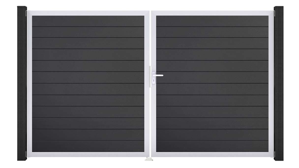 planeo Gardence Simply Small - Cancello in PVC a 2 ante, grigio antracite con telaio in alluminio, 300 x 180 cm