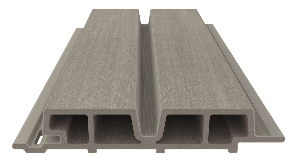 planeo LINEA Wide - Rivestimento per facciate in WPC CoEx, grigio chiaro, 2900 x 181 mm