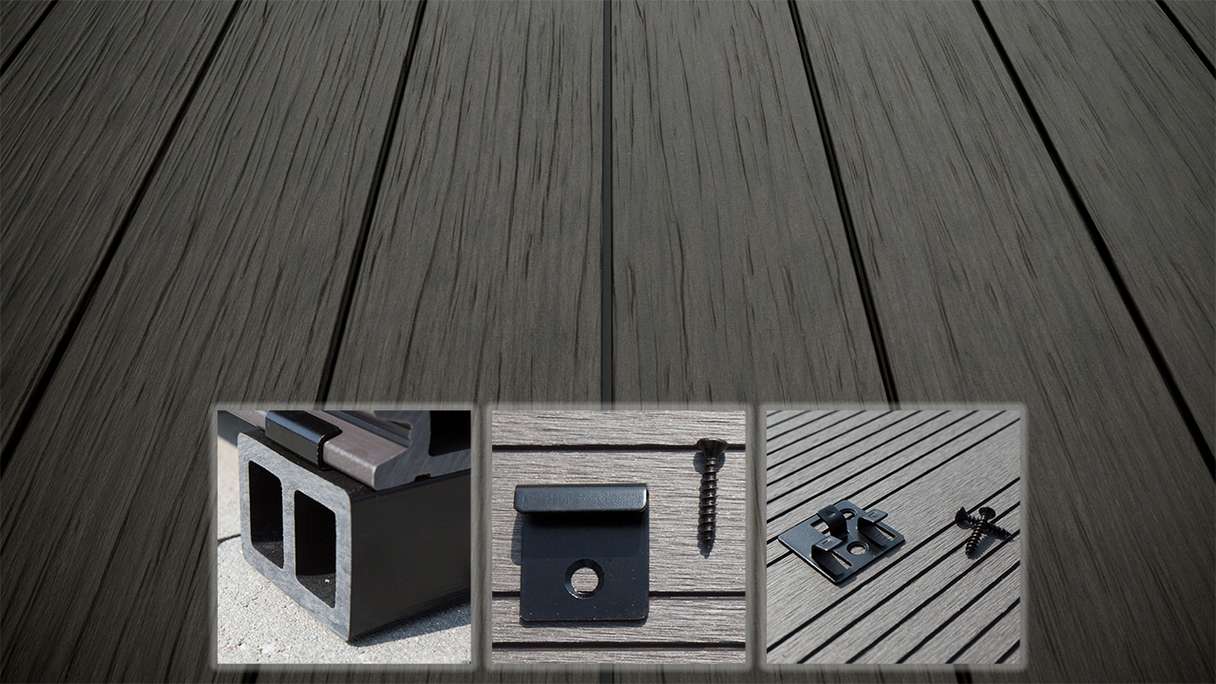 planeo AntikWood Set completo di listoni massicci per decking WPC - grigio antracite anticato