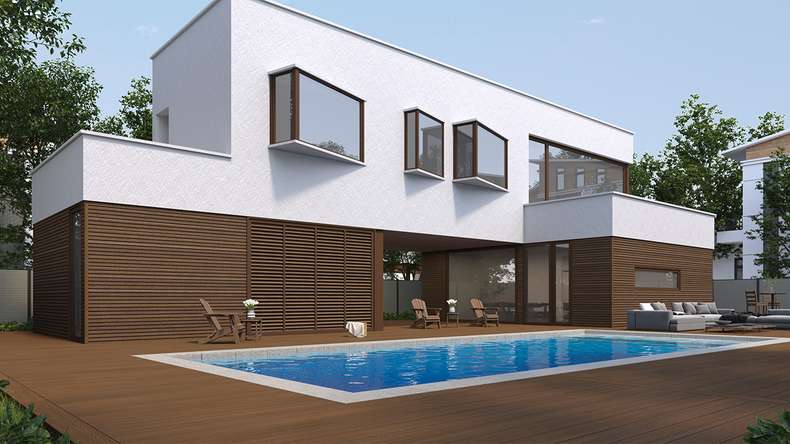 planeo LINEA Slim - Rivestimento per facciate in WPC CoEx, colore Ipe marrone, 2900 x 215 mm