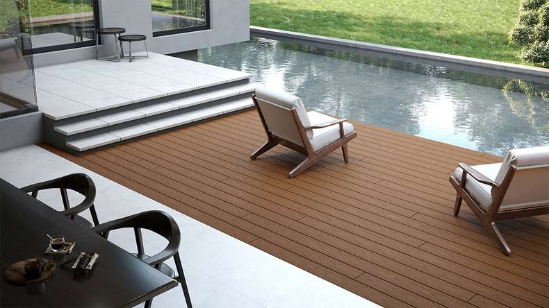 planeo CoEXWood WPC tavola con rivestimento solido - Sabbia/Caramello 4.8m strutturato