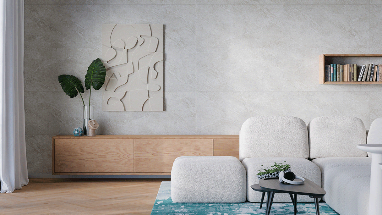Rivestimento murale planeo in SPC - CeraRock Tile Light Sandstone XL 280 x 117,5 cm