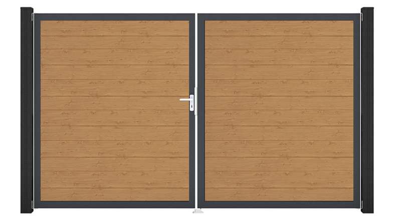 planeo Gardence Simply Small - Porta in PVC - DIN sinistra a 2 ante in rovere nodoso naturale con telaio in alluminio antracite | DB703 300 x 180 cm