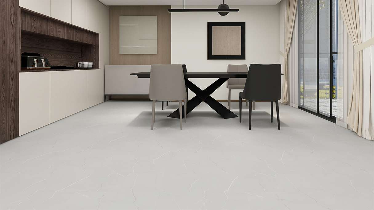 planeo Vinile rigido a incastro - STEINWERK PUCore XL Marmo grigio chiaro | Isolamento acustico integrato (NF-FXL-294)