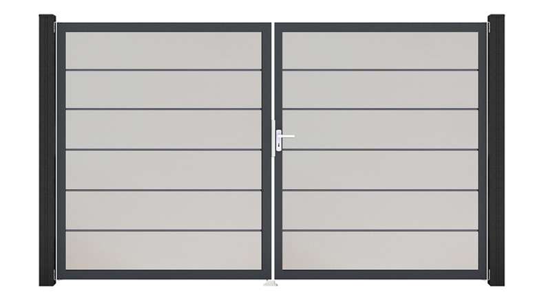 planeo Gardence Simply Premium - Porta in PVC - DIN destro a 2 ante bianco con telaio in alluminio antracite | DB703 300 x 180 cm
