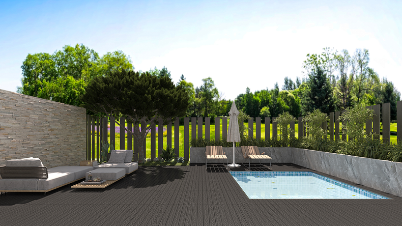 Piastrella per terrazza planeo in WPC-CoEx, grigio scuro, 90x30 cm