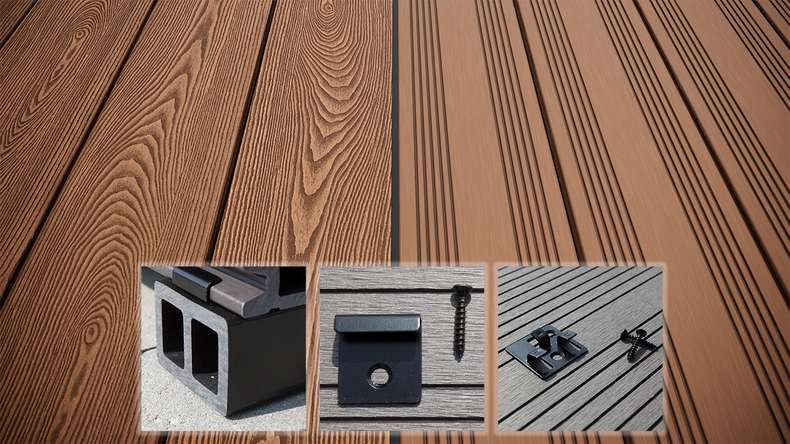 planeo SolidWood WPC decking set completo tavola piena 3m (46,31m²) - marrone chiaro francese/testurizzato