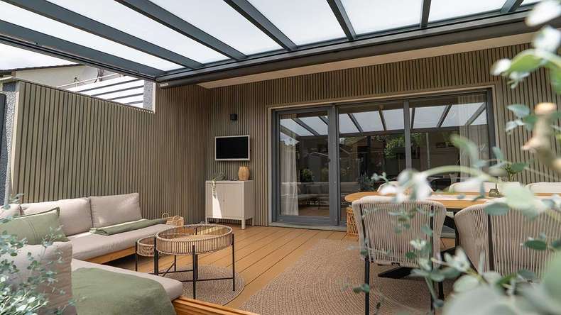 planeo MAXLine Nature - Pannello per decking XL rivestito in WPC CoEx camera cava - sabbia 3m strutturato/liscio spazzolato