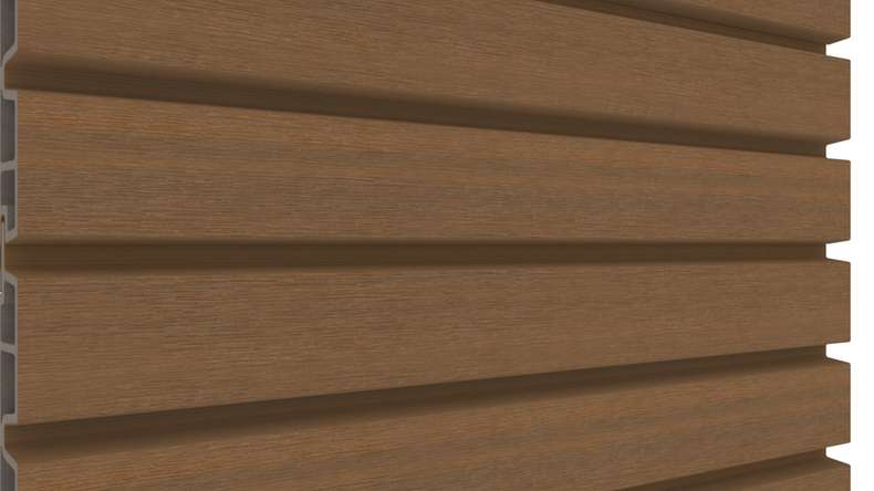 planeo LINEA Wide - Rivestimento per facciate in WPC CoEx, finitura Teak della Birmania, 2900 x 181 mm
