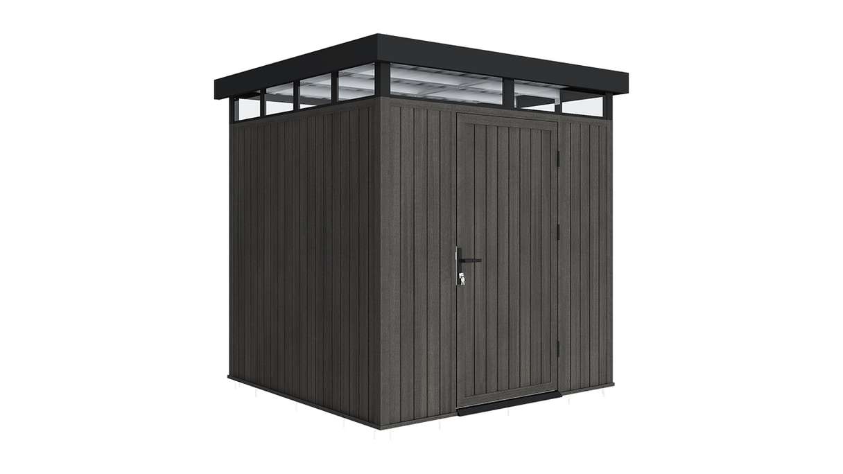 planeo WPC CoEx Casetta da giardino con tetto piano S - Grigio scuro 208 x 200 x 226,5 cm
