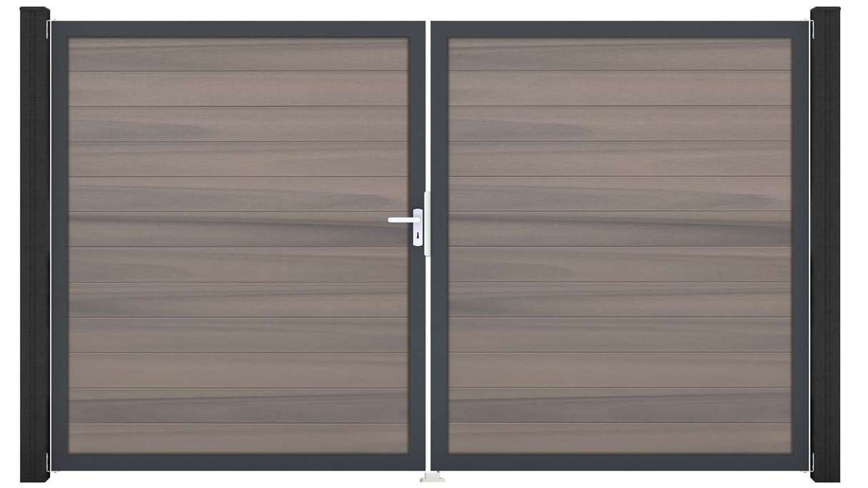 planeo Gardence Strong - Cancello BPC - a 2 ante, bicolore co-ex con telaio in alluminio