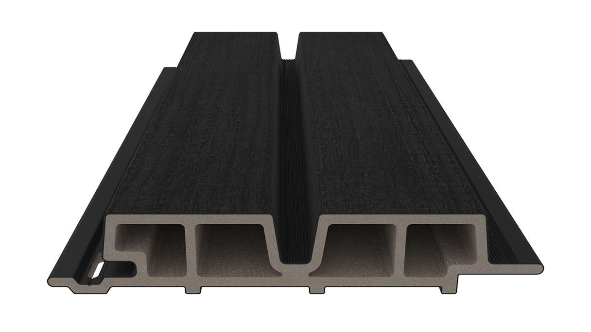 planeo LINEA Wide - Rivestimento per facciate in WPC CoEx, nero, 2900 x 181 mm