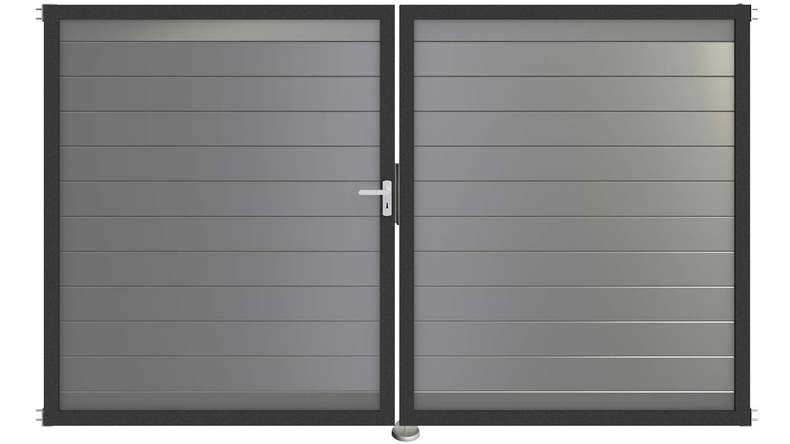 planeo Gardence Metallic - Porta in alluminio DIN Sinistro a 2 ante Grigio argento con telaio in alluminio antracite