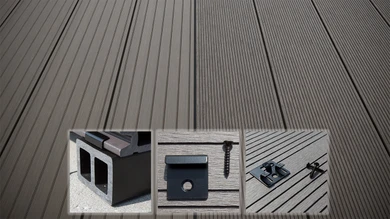 planeo LightWood WPC decking set completo tavole a camera cava - grigio chiaro scanalato/scanalato